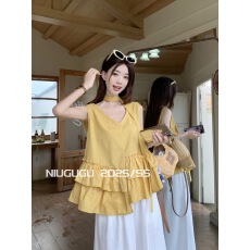 批发不规则荷叶边甜美无袖<b class='q'>波点</b><b class='q'>衬衫</b>阔腿休闲长裤女夏季新款时尚套装潮