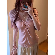 天丝罗纹110克1*1 夏季绝美气质修身显瘦设计感上衣n女