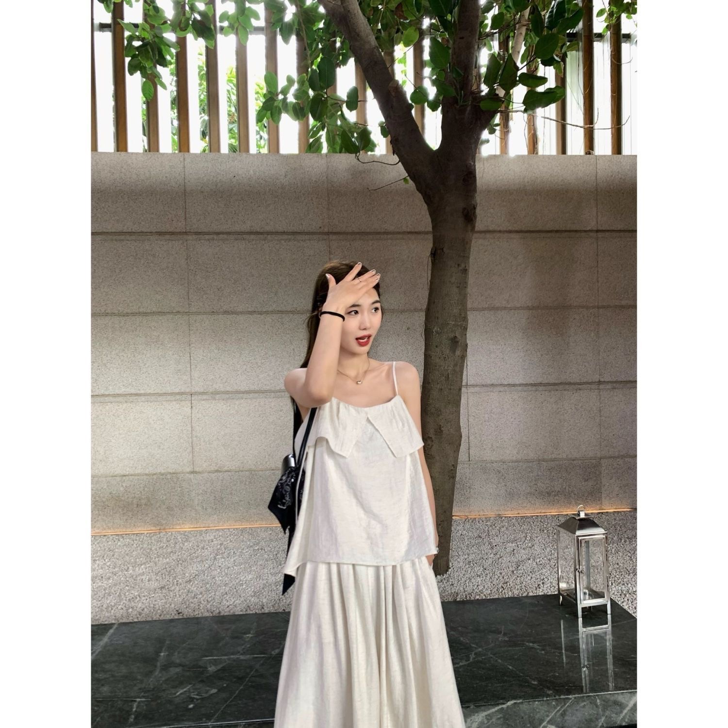 섬 여행 착용 가져 가라. 느슨함 센스 여름 와이드 레그 팬츠 세트 여성 가정 서비스 투피스 세트 패션 품격 휴가 바람