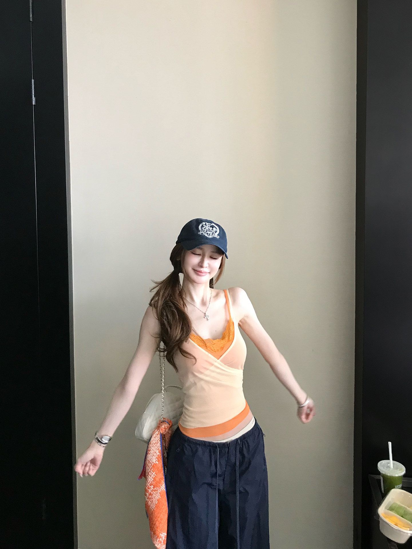 하트 비트 바 리 90g 아세트산 순수한 욕망 핫걸 스택 착용 페이크 레이어드 레이스 캐미솔 여름