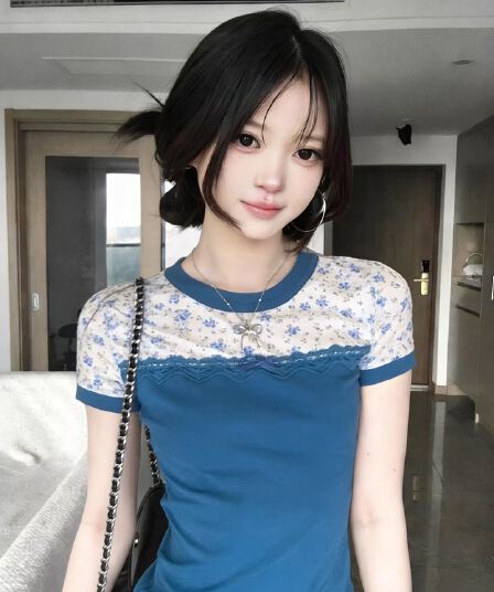 260 그램 사람들 면 패치워크 꽃무늬 나비 매듭 반팔 티셔츠 여성 여름 몸매 가꾸기 슬림해 보이는 레이스 디자인 센스 작은 맨위