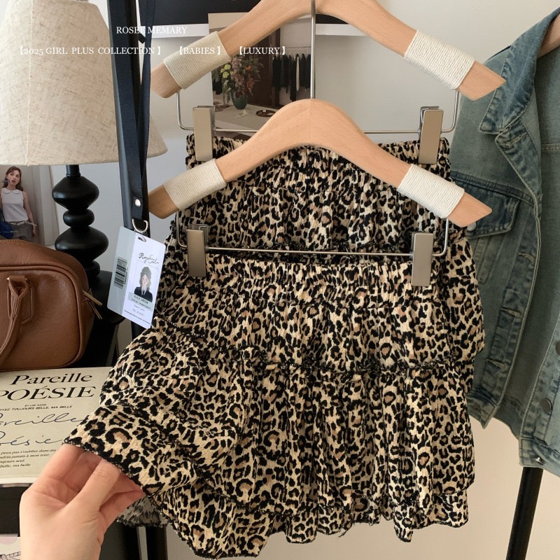 원본 레오파드 무늬 원단 아메리칸 핫걸 레트로 레오파드 무늬 프릴 반신 스커트 봄 Chic A라인 스커트 미니 스커트