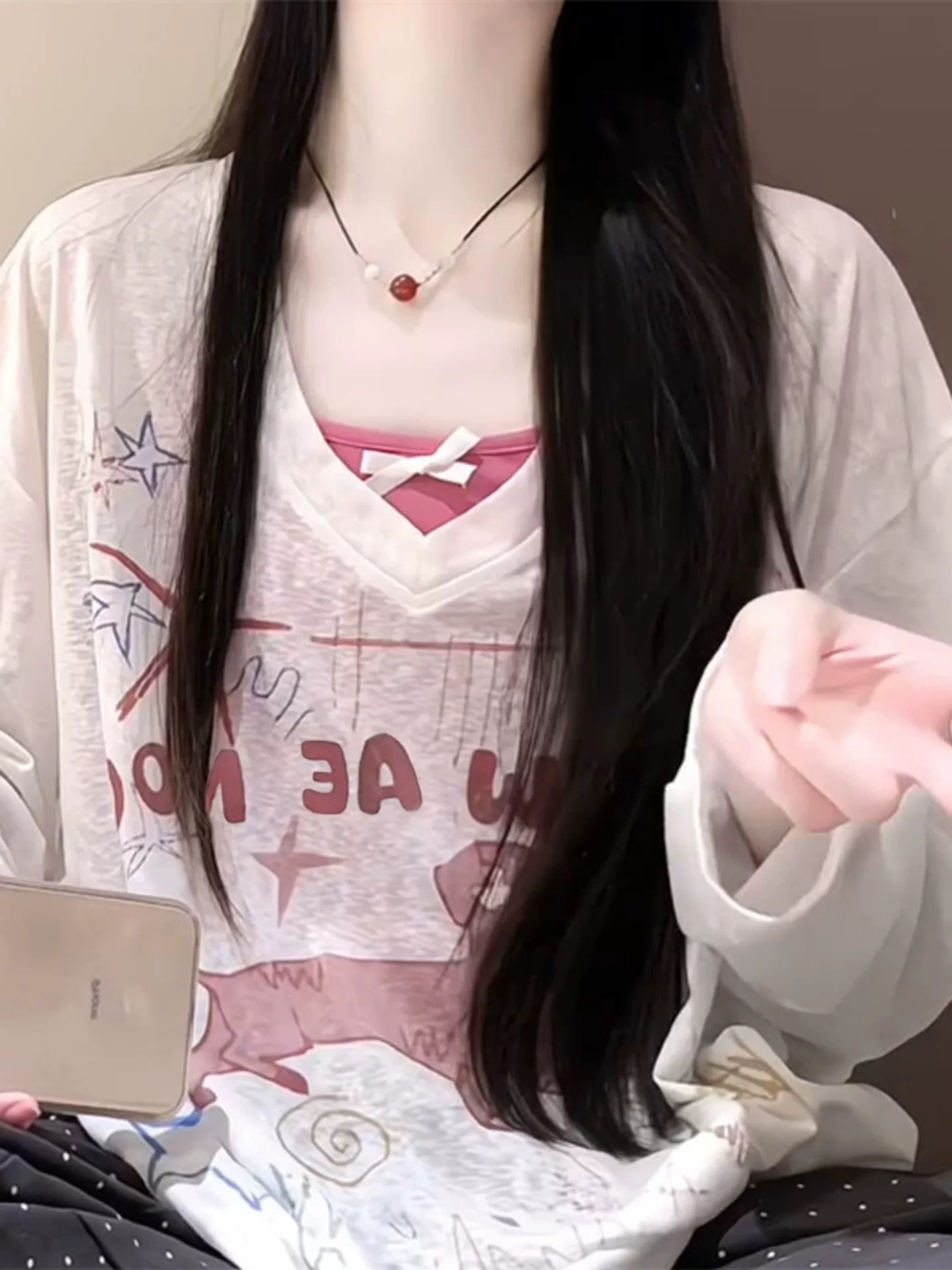 광저우 원단 마이크로 ~을 통해 만화 낙서 닥스 훈트 자외선 차단 블라우스 여성 여름 조끼 스택 착용 투피스 세트