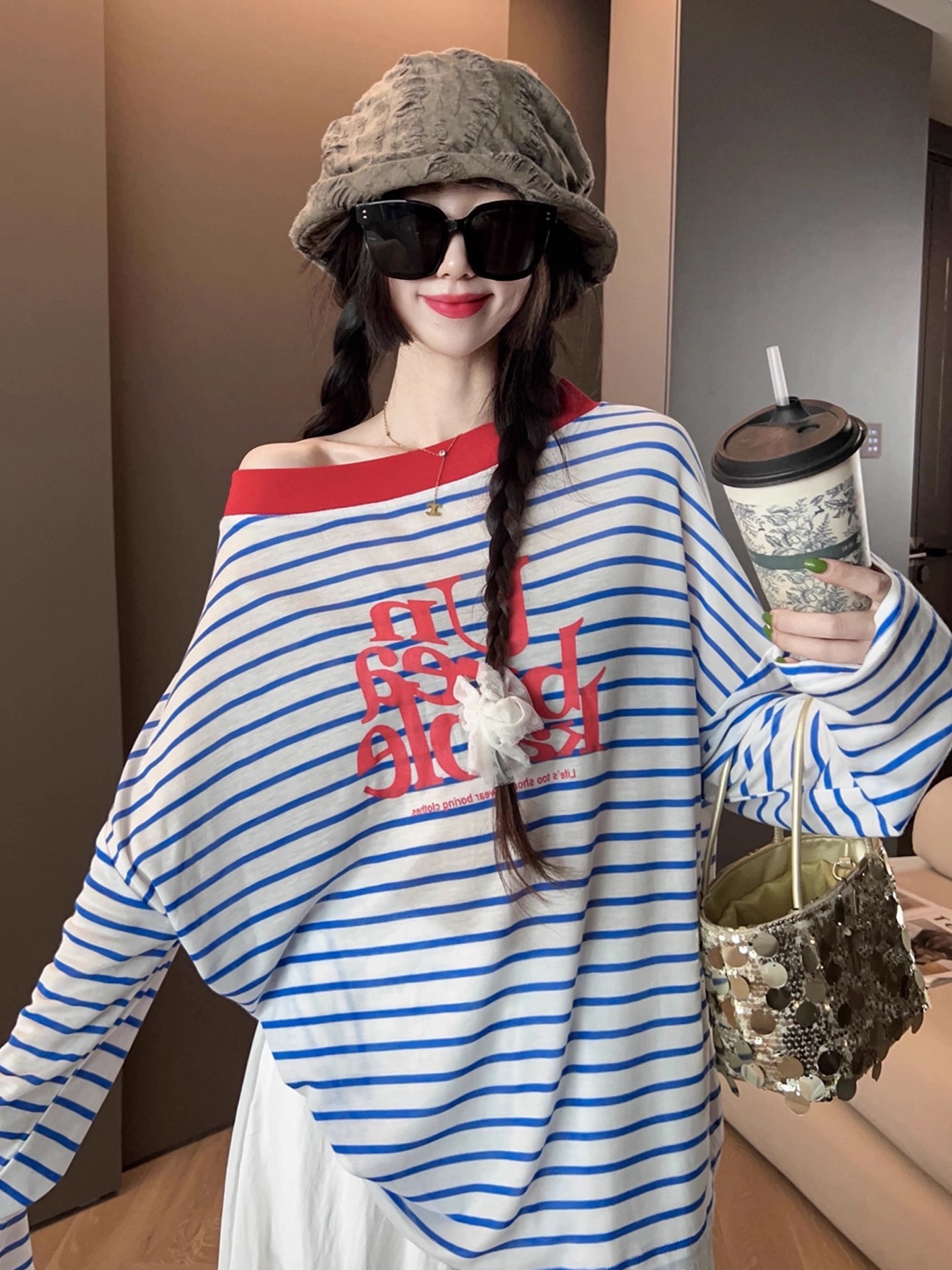 경관 그림 주간 실크 아메리칸 레트로 느긋한 바람 긴팔 티셔츠 여성 디자인 센스 작은 대중 자외선 차단 블라우스 맨위 트렌디