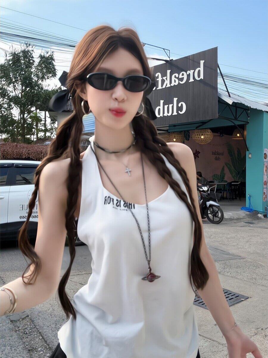 경관 그림 눈꽃 면 한 부서 캐주얼 운동 바람 화이트 행침 목 캐미솔 여름