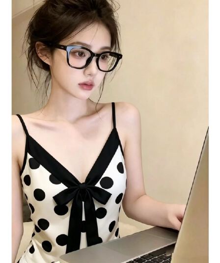 원본 원단 수 있습니다. 조정 나비 매듭 V넥 디자인 센스 품격 연령 감소 민소매 슬립 여성