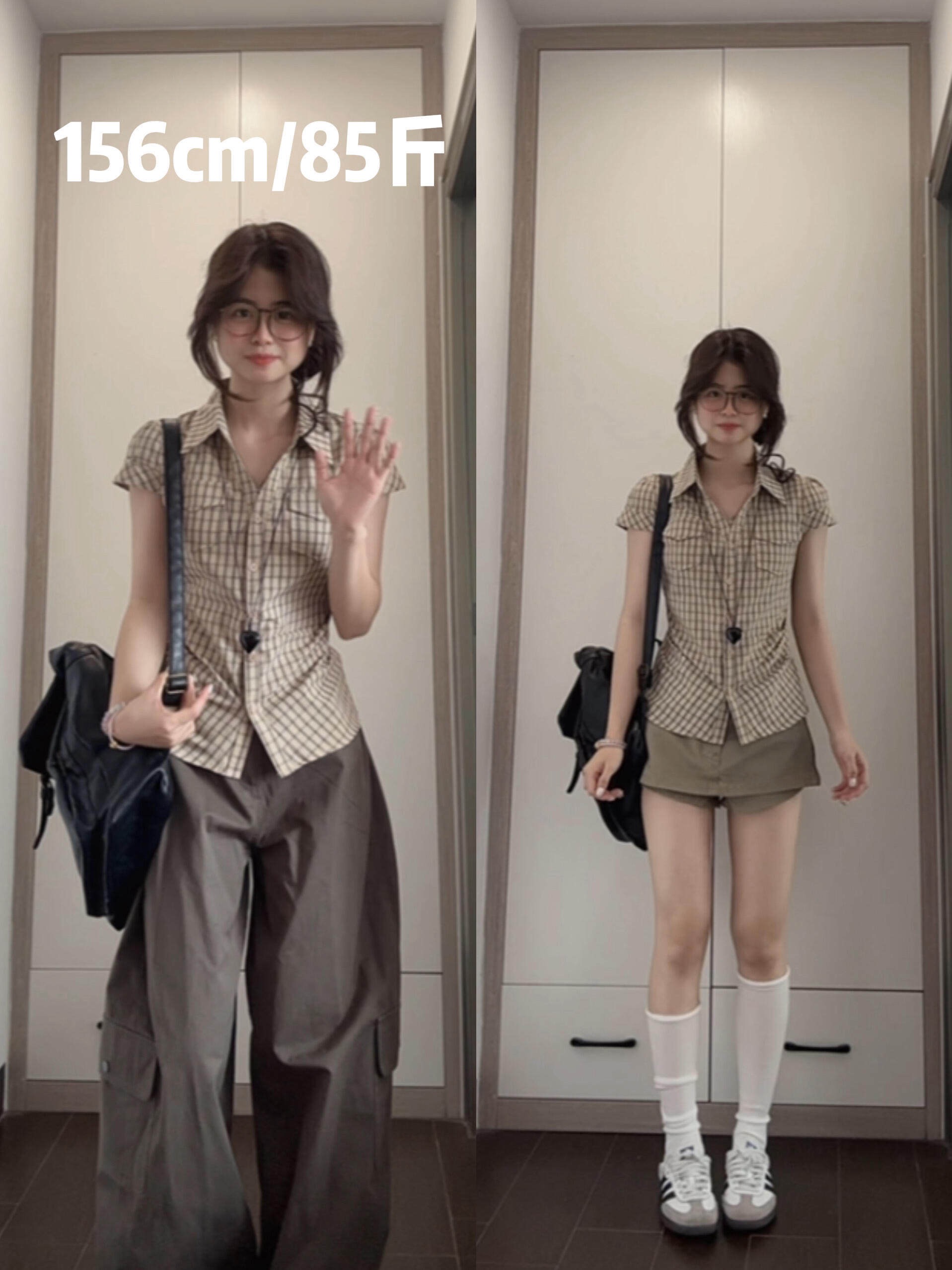 원본 원단 아메리칸 레트로 체크무늬 꼬집기 허리 슬림해 보이는 반팔 셔츠 몸매 가꾸기 허리 수축 셔츠 맨위