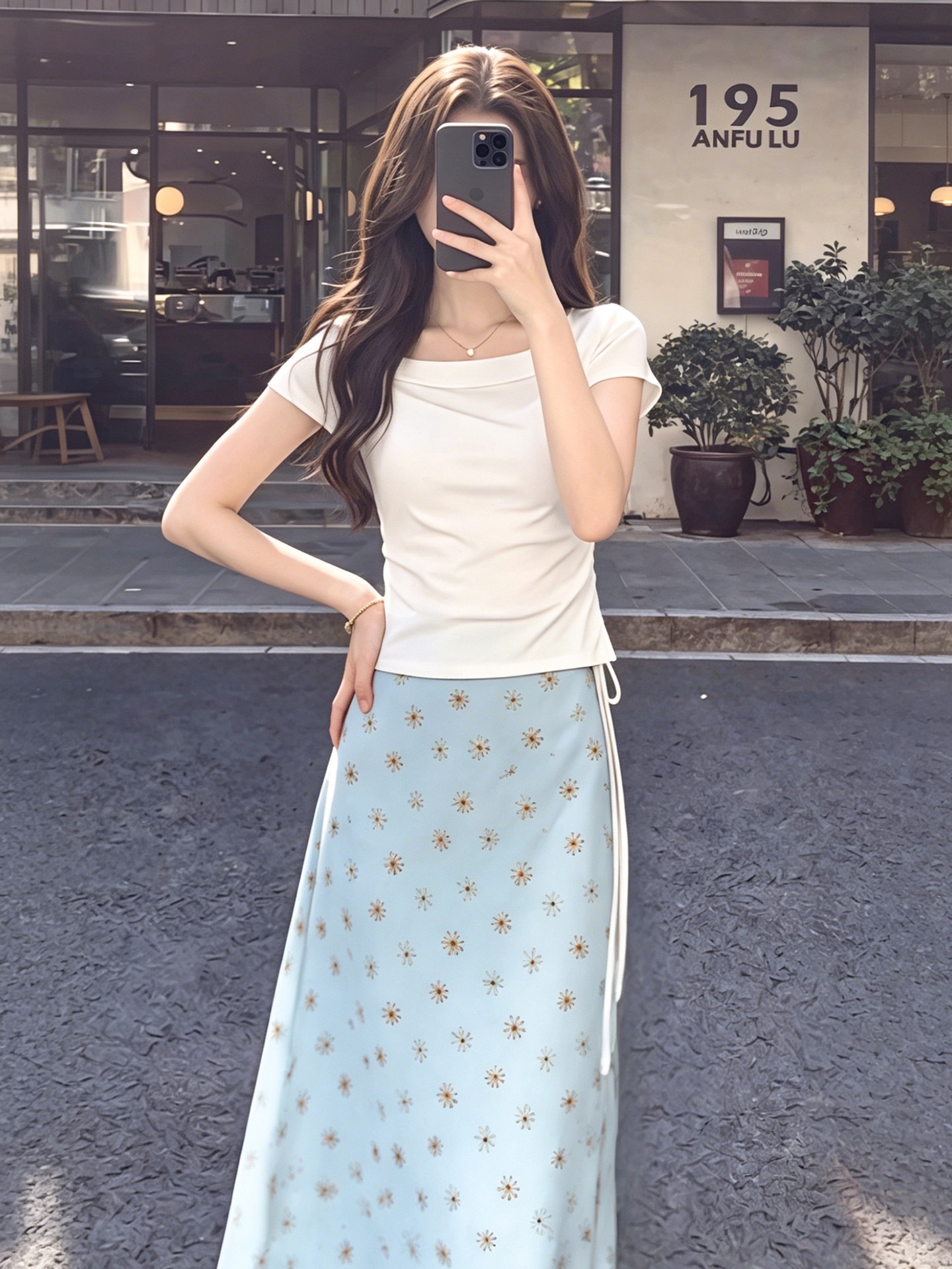 한 부서 디자인 센스 한 마디 인어 꼬리 여성 드레스 여름 새로운 비스듬한 어깨 불규칙 티셔츠 꽃무늬 반신 치마 세트