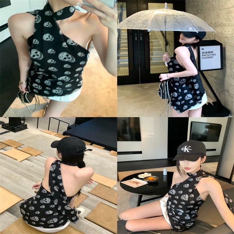 핫걸 레트로 해골 행침 목 슬립 맨위 여성