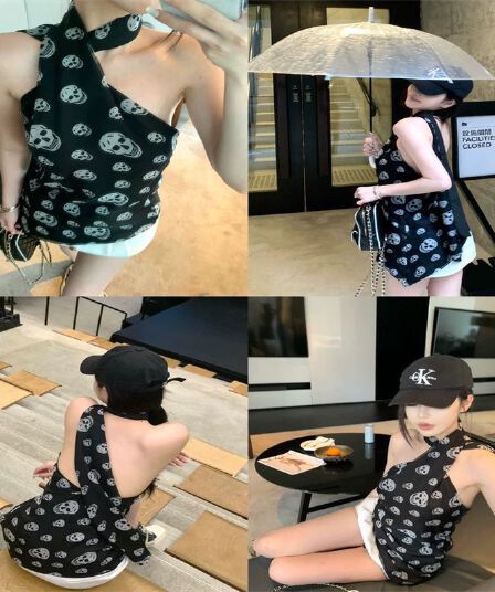 핫걸 레트로 해골 행침 목 슬립 맨위 여성