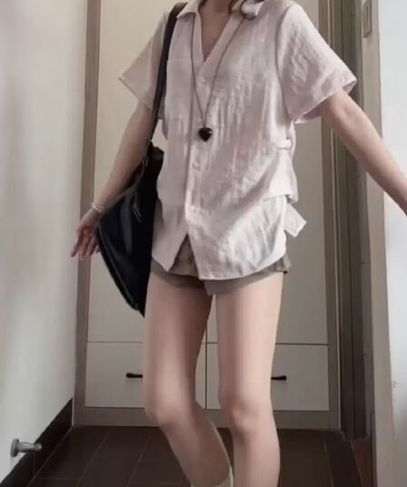 한 부서 느긋한 바람 V넥 핀치 Pleat 꼬집기 허리 반팔 여성 셔츠 여름 외출용 얇은 스타일 허리 수축 셔츠 품격 맨위