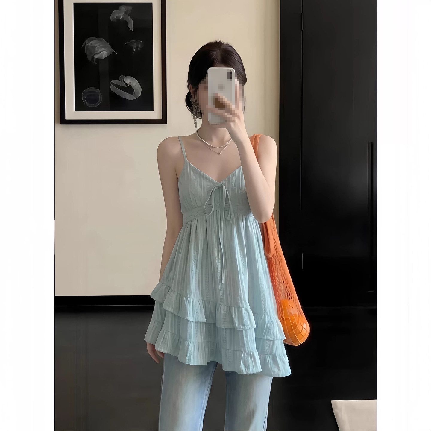 센 부서 소녀 달콤함 신선함 고유 한 연령 감소 디자인 센스 레이스 조각 슬립 드레스 여름 새로운 슬림해 보이는 치마
