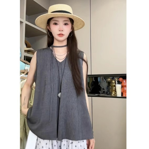 광저우 높은 품질 정장 천 고급 센스 정장 조끼 여성 민소매 프랑스식 셔츠 맨위