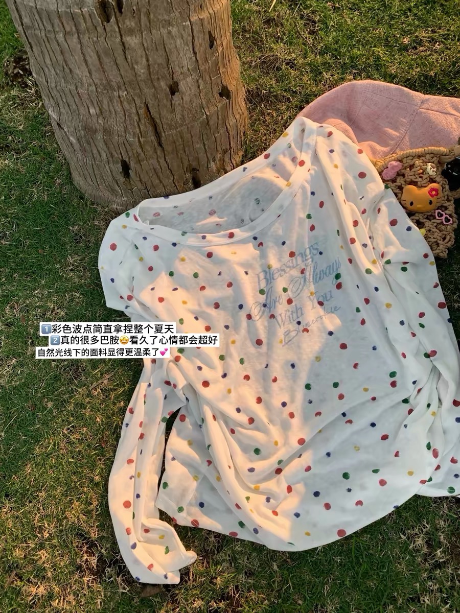 눈꽃 면 160 그램 자외선 차단 의류 도트 무늬 긴팔 블라우스 티셔츠 맨위