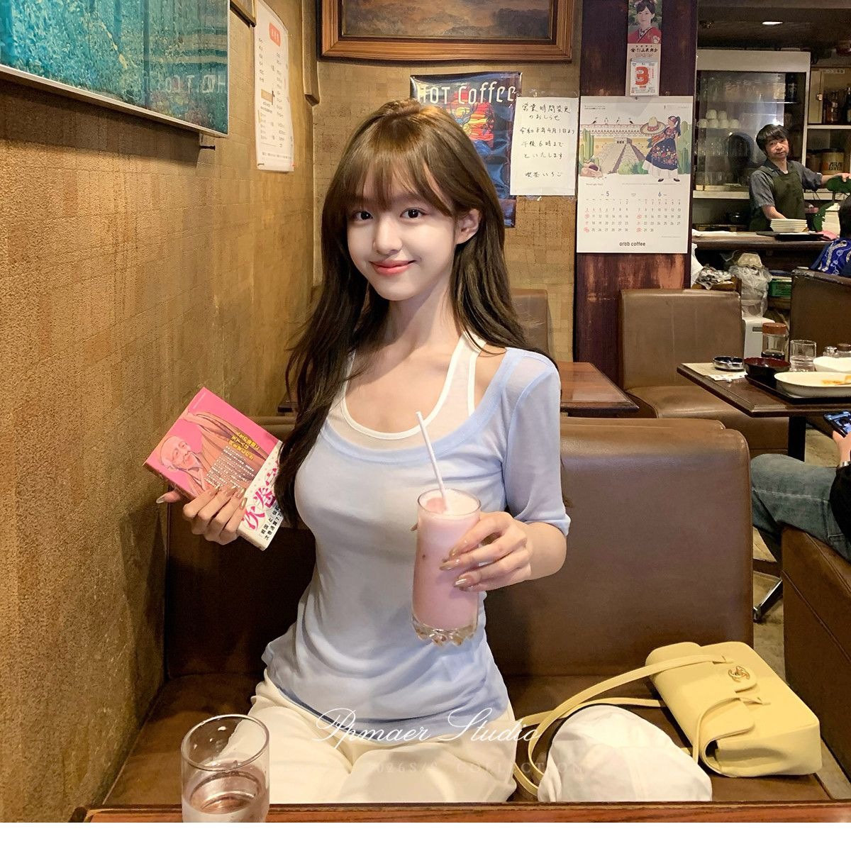 라이 경기 서울 원단 재미있는 소녀 라이 경기 서울 대 u 칼라 반소매 티셔츠 여성 품격 몸매 가꾸기 맨위