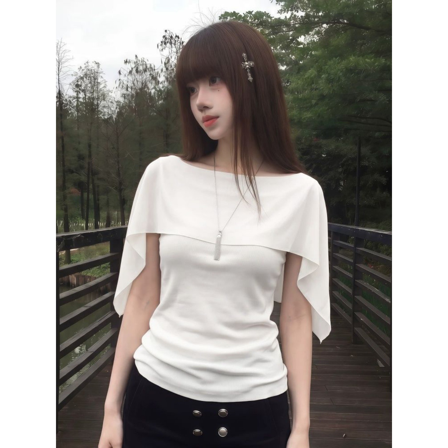 경관 그림 40 순면 리브 210 그램 1 1 여름 품격 느슨함 허리 수축 슬림해 보이는 도루 센스 맨위