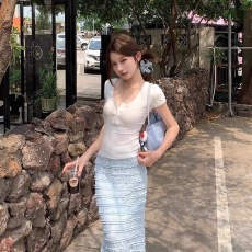 批发高腰显瘦<b class='q'>蕾丝</b>鱼尾半身裙+短袖V领T恤上衣时尚两件<b class='q'>套装</b>夏性感辣妹