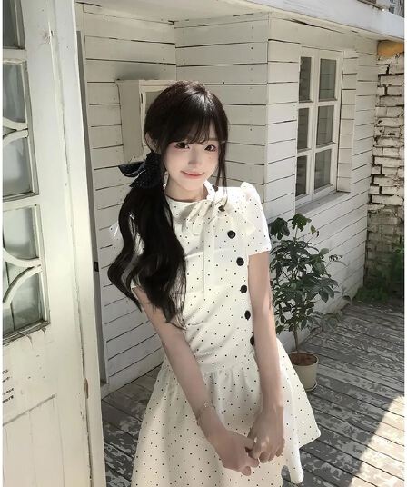원본 원단 한 부서 디자인 센스 부드러운 도트 무늬 여성 드레스 2026 여름 새로운 학원 공주 드레스