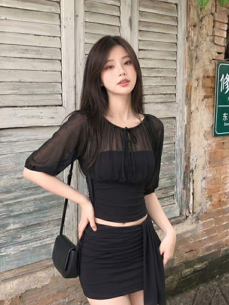 40 좋은 면 1 1 패치워크 아메리칸 레트로 미니멀리즘 출퇴근 일상 반팔 티셔츠 여성
