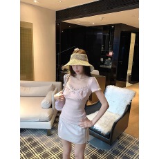 批发原版面料做法#韩系温柔蕾丝拼接螺纹纯欲风粉色花边短袖<b class='q'>T</b><b class='q'>恤</b>女装夏