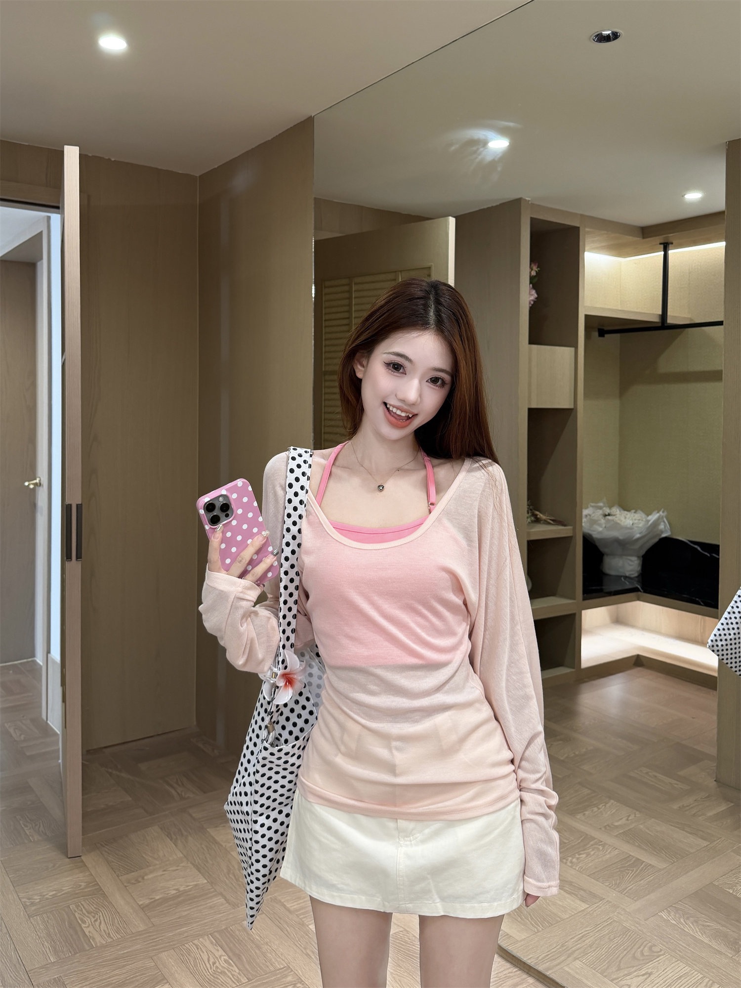 순수한 욕망 바람 마이크로 ~을 통해 얇은 스타일 자외선 차단 긴팔 티셔츠 여성 여름 몸매 가꾸기 허리 수축 슬림해 보이는 블라우스 연령 감소 핑크색 맨위