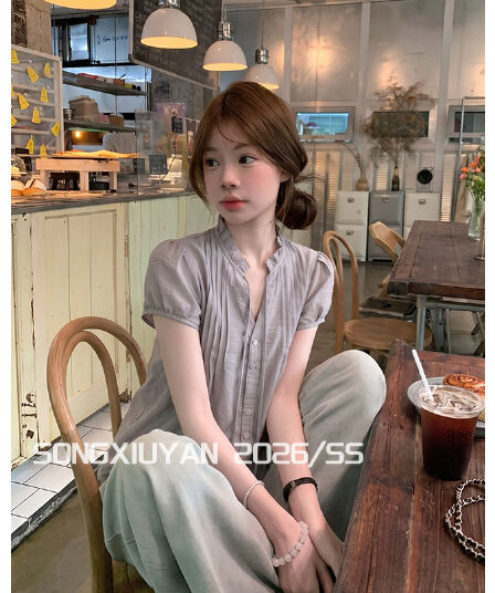 원본 원단 프릴 거품 소매 셔츠 여름 프랑스식 고급 센스 품격 루즈핏 슬림해 보이는 다용도 작은 셔츠
