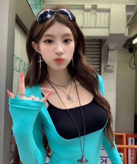 260 그램 사람들 면 페이크 레이어드 u 칼라 긴팔 티셔츠 여성 몸매 가꾸기 쇼트 스타일 이슬 뼈의 배색 슬립 슬림해 보이는 만나는 맨위