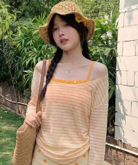 순수한 욕망 바람 긴팔 티셔츠 여성 투피스 세트 새로운 여름 루즈핏 블라우스 스트라이프 기본 셔츠 느긋한 바람 핫걸 맨위