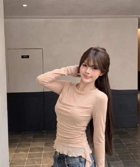 부티크 양모 40d 망사 패치워크 긴팔 티셔츠 여성 새로운 조기 가을 몸매 가꾸기 다용도 맨위