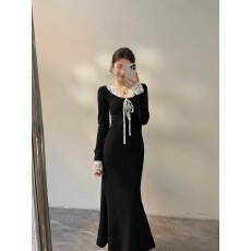 批发2026超好看新品蕾丝拼接<b class='q'>蝴蝶结</b>鱼尾<b class='q'>连衣裙</b>温柔内搭长裙高级感女装