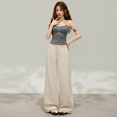 批发春季季高腰显瘦日常休闲纯色滑溜溜垂感大阔腿裤宽松型裤子女