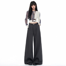 批发秋季新款黑色直筒西装<b class='q'>裤</b>女高腰休闲宽松垂感阔腿拖地<b class='q'>裤</b>子