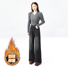 批发黑灰高腰阔腿牛仔裤女2025秋冬新款复古宽松直筒百搭显瘦拖地裤子