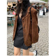 批发INS 法式复古美拉德双口袋百搭宽松夹克上衣<b class='q'>外套</b>女