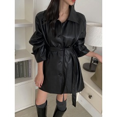 批发chic 韩版复古绑带收腰机车皮衣外套女