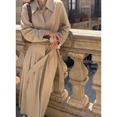 批发韩版法式复古垂感褶皱收腰系带长款宽松长袖<b class='q'>连衣裙</b>女