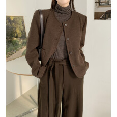 批发韩系INS风圆领单排扣西装毛呢外套上衣女