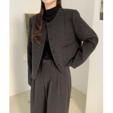 批发韩系INS风圆领单排扣西装毛呢外套上衣女