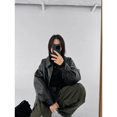 批发chic 法式复古高级感翻领机车夹克皮衣外套女