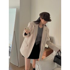 批发韩国chic 复古气质单排扣宽松百搭毛呢外套女