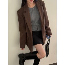 批发<b class='q'>韩国</b>chic 复古气质单排扣宽松百搭毛呢外套<b class='q'>女</b>