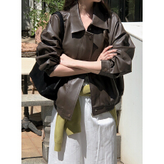 批发INS 法式复古高级感夹克皮衣外套女