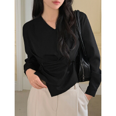 批发法式系带套头设计感不规则小众长袖衬衫上衣女