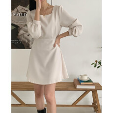 批发<b class='q'>韩国</b>chic 春季方领收腰显瘦内搭长袖连衣裙女