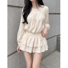 批发韩chic松紧收腰一体<b class='q'>连衣</b>裙女宽松泡泡袖蛋糕裙摆防走光<b class='q'>裙裤</b>