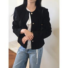 批发韩系无领小香<b class='q'>外套</b>女 单排金扣短款显瘦<b class='q'>气质</b>西装上衣
