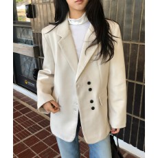 批发韩系不对称斜排扣毛呢西装<b class='q'>女</b> 宽松廓形通勤呢子西服