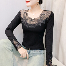 批发实拍2026春<b class='q'>夏</b>新款时尚蕾丝打底衫内搭长袖T恤网纱上衣洋气小衫女