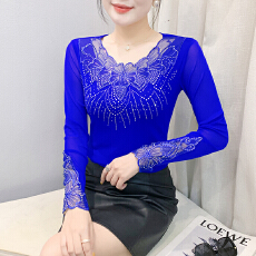 批发实拍2026春<b class='q'>夏</b>新款时尚蕾丝打底衫内搭长袖T恤网纱上衣洋气小衫女