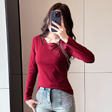 批发实拍春夏新款设计感蝴蝶结长袖圆领钉珠镂空蕾丝拼接洋气上衣女